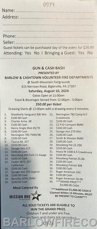 Barlow x Cashtown Gun & Cash Bash! - Barlow Fire Department